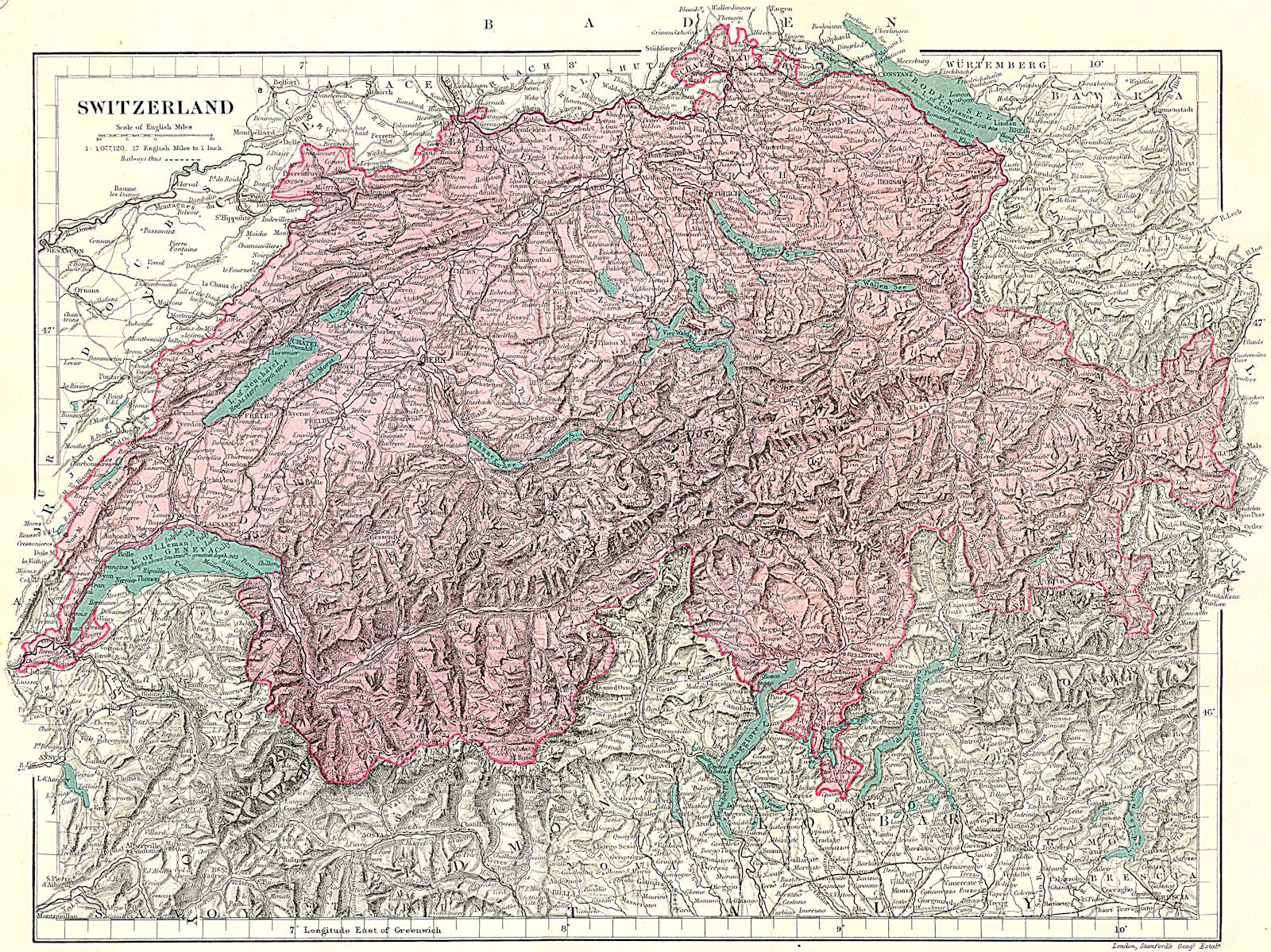 SWITZERLAND  1891 old antique vintage map plan chart